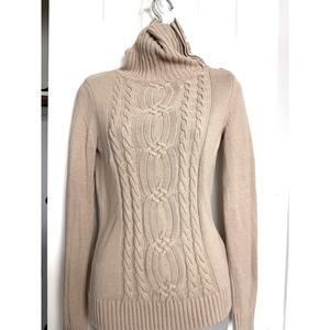 y2k Vintage Tommy Hilfiger Tan Cable Knit Fisherman Sweater Turtle Neck Womens S
